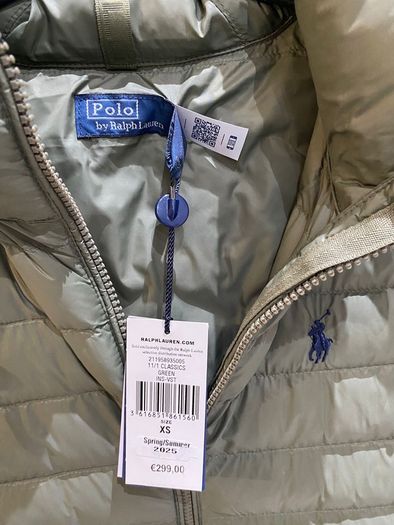 Designer brand Polo Ralph Lauren army khaki Green sleeveless quilted gilet with removable hood BRAND NEW