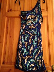 Stunning One shoulder Blue/multi coloured sequin dress with cut out detail on back