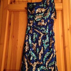 Stunning One shoulder Blue/multi coloured sequin dress with cut out detail on back
