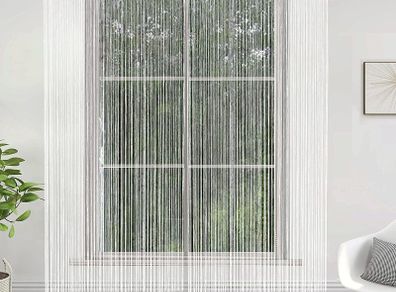 String Door Curtains Fly Screen Curtain For Window Decorations Living Room Doorways Crystal Plain Tassel(90x200cm 2PC White)