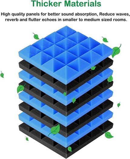 New Acoustic Foam Tiles 24 Packs Soundproof Studio Foams 25x25x5cm Blue ...