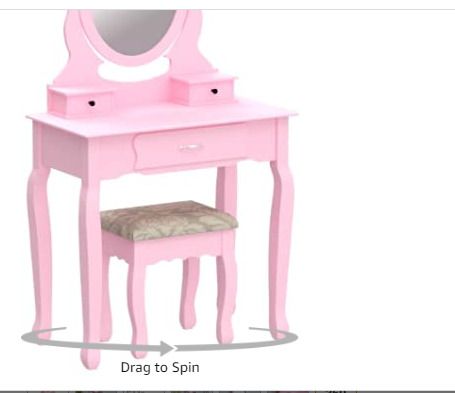 Bedroom Furniture Pink Dressing Table 3-Drawer Makeup Dresser Set with Stool Oval Mirror