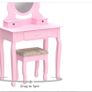 Bedroom Furniture Pink Dressing Table 3-Drawer Makeup Dresser Set with Stool Oval Mirror Image 7