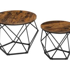 Coffee Tables, Set of 2 Side Tables, Robust Steel Frame, for Living Room, Bedroom, Rustic Brown and Black (FREE POSTAGE)