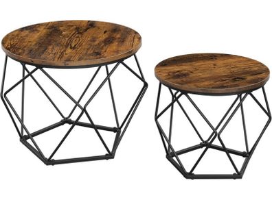 Coffee Tables, Set of 2 Side Tables, Robust Steel Frame, for Living Room, Bedroom, Rustic Brown and Black (FREE POSTAGE)