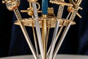 Vintage Spanish Toledo Cocktail Sword Pick Set  8 Miniature Swords