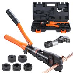 Copper Tube Fittings Hydraulic Pipe Crimping Tool, Pressing Plier with V12, V15, V18, V22, V28 Quick Change Jaws, 360 Rotatable Press Kit for Confined Spaces Tee Fittings Hydraulically Driven