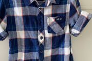Navy and white, orange &amp; green check cotton long sleeve shirt 2-3 years