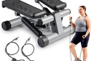 Mini Steppers for Exercise at Home, Stair Step Workout Machine, Full Body Cardio Equipment, with Optional Twist Motion, Resistance Band and Free SunnyFit App Connection