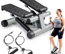 Mini Steppers for Exercise at Home, Stair Step Workout Machine, Full Body Cardio Equipment, with Optional Twist Motion, Resistance Band and Free SunnyFit App Connection