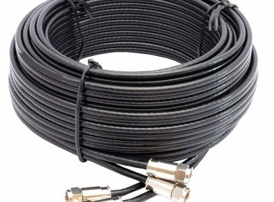 Satellites 10 m Twin Satellite Shotgun Cable Extension Kit with Premium Fitted Compression F Connectors for Sky q HD and Freesat - Black (10M, BLACK)