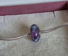 Pandora purple and blue floral murano glass charm, known as the (Flowers for You) design very good condition hallmarked