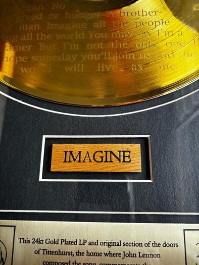 John Lennon Ltd Edition Imagine Gold Record RARE