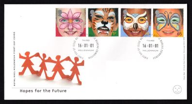 2001 Great Britain New Millennium Rights of the Child Face Paintings Commemorative Stamps Royal Mail Addressed First Day Cover (FDC).