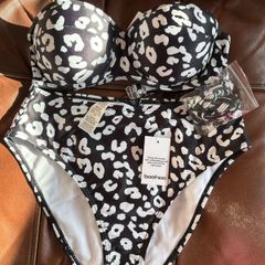 Leopard Print Underwired Bikini Top & High Waist Bikini Bottoms Set
