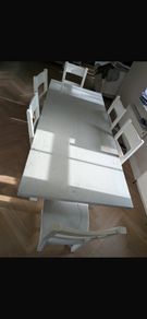 Solid wood extending dining table & 6 chairs-upcycling project