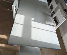 Solid wood extending dining table & 6 chairs-upcycling project