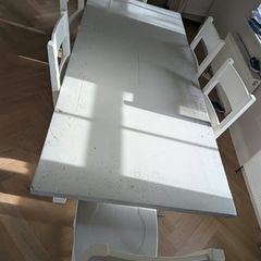 Solid wood extending dining table & 6 chairs-upcycling project
