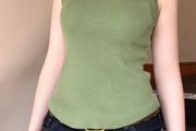 Sage Green Ribbed Knit Sleeveless Top - Size S/36/8