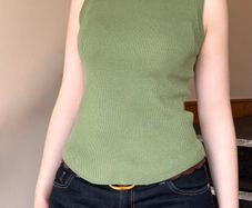 Sage Green Ribbed Knit Sleeveless Top - Size S/36/8