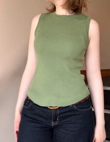 Sage Green Ribbed Knit Sleeveless Top - Size S/36/8