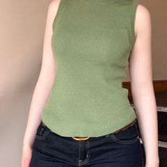Sage Green Ribbed Knit Sleeveless Top - Size S/36/8
