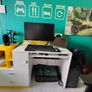 Office Computer desk white lux/yellow color with drawers and keyboard tray. Image 4