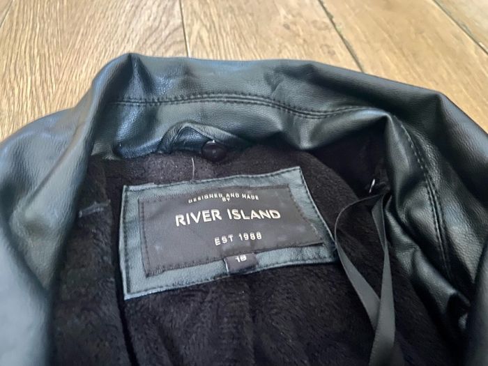 River Island heavy leather coat with detachable fur