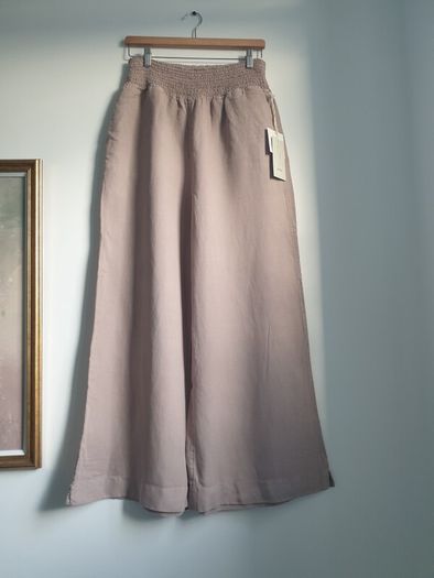 Wide Leg Linen Blend Trousers Size Large