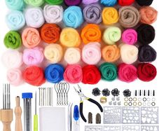Needle Felting Starter Kit Including 40 Colours Wool Roving Set and Needle Felting Tool, Wool Painting Kit, Wool Felting Kit