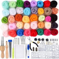 Needle Felting Starter Kit Including 40 Colours Wool Roving Set and Needle Felting Tool, Wool Painting Kit, Wool Felting Kit