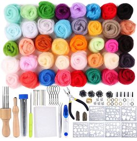 Needle Felting Starter Kit Including 40 Colours Wool Roving Set and Needle Felting Tool, Wool Painting Kit, Wool Felting Kit