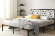 Modern Double Metal Bed Frame with Headboard (135 x 190 cm) Steel Slat Support, Easy Assembly Black