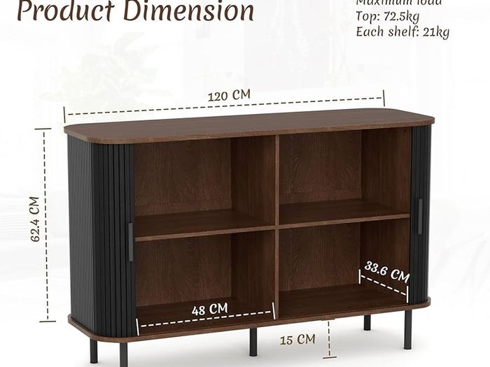 Sideboard Cabinet, Buffet Storage Cabinet, Kitchen Cupboard with Tambour Sliding Door, Storage Unit for Living Room Home Dinning Room Modern,Black