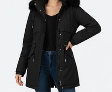 Black Winter Coat with Fur Trimmed Hood size 24 + matching hats, scarves & gloves available