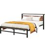 King Size Bed Frame with Headboard,Metal Bed 150x200 cm,Brown No Box Spring Needed,Steel Slats Mattress Foundation Square Pipe Design Noise Free Black+Brown Image 4