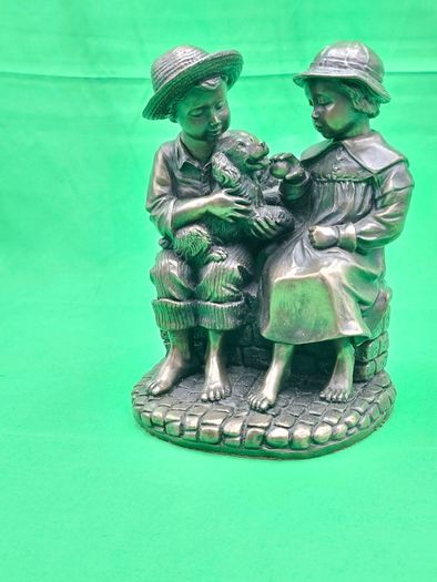 Genesis Fine Arts W1 Puppy Love Boy & Girl Bronze Figurine Ornament