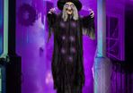 72 Inch Hanging Animated Talking Witch Decoration with Light-up Eyes and Sound Activation Function for Halloween Haunted House Prop