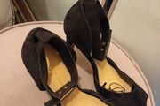 Black suede ladies ankle strap shoes