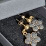 Gold plated pin earrings with enamel flowers pendants Image 7