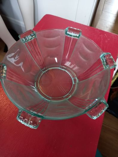 Czech Glass Vintage Fruit Bowl Green