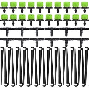 150PCS Automatic Drip Irrigation Kit Plant Watering System Adjustable Micro Flow Drip Irrigation Dripper Sprinklers, Tee Pipes, Hose Support Stakes for Gardens, Lawns, Greenhouses(Green)