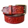 Premium Genuine Leather Belt Dual Tone Vintage Embossed Design with Antique Metal Buckle Image 4