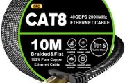 8 Ethernet Cable 10M, High-Speed 40Gbps/2000Mhz Flat Braided Internet Cable, Gigabit STP RJ45 Network Cable Compatible for PS4/5, for Modem, PC/Laptop