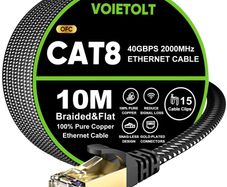 8 Ethernet Cable 10M, High-Speed 40Gbps/2000Mhz Flat Braided Internet Cable, Gigabit STP RJ45 Network Cable Compatible for PS4/5, for Modem, PC/Laptop