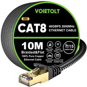 8 Ethernet Cable 10M, High-Speed 40Gbps/2000Mhz Flat Braided Internet Cable, Gigabit STP RJ45 Network Cable Compatible for PS4/5, for Modem, PC/Laptop