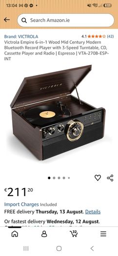 Victrola Empire 6-in-1 Record Player - Vinyl, CD, Cassette, Bluetooth + Original Box