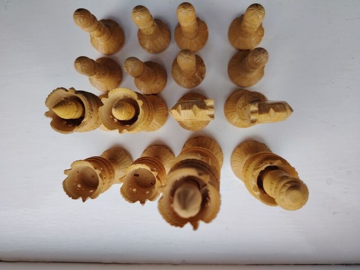 The Regency Company Lotus Flower Carved Chess pieces made of Sheesham