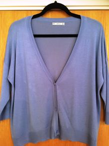 ZARA Fine Knit Cropped Cardigan L Blue