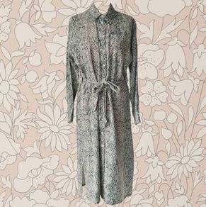 People Tree snakeskin print shirt dress midi summer workwear ethically made in India retro vintage white green